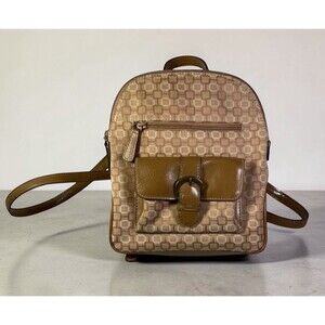 Vintage Y2K Nine West Mini Backpack Brown Geo Canvas Faux Leather Small Purse